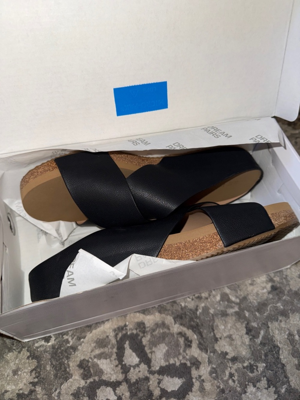 Black Cross-Strap Cork Footbed Sandals - Women